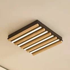 Lindby Gang|Loftlamper > LED-loftlampe Firka, hvid, træ, 42 cm, CCT, dæmpbar.