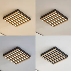 Lindby Gang|Loftlamper > LED-loftlampe Firka, hvid, træ, 42 cm, CCT, dæmpbar.