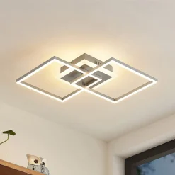 Arbejdsrum/Kontor|Loftlamper ^ Lindby LED-loftlampe Fjardo, kantet, sølv, CCT, fjernbetjening