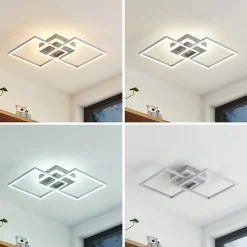 Arbejdsrum/Kontor|Loftlamper ^ Lindby LED-loftlampe Fjardo, kantet, sølv, CCT, fjernbetjening