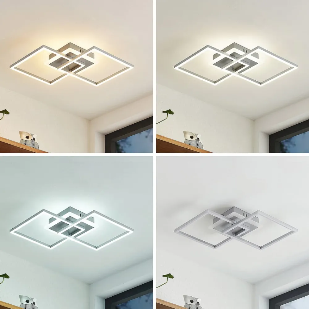 Arbejdsrum/Kontor|Loftlamper ^ Lindby LED-loftlampe Fjardo, kantet, sølv, CCT, fjernbetjening