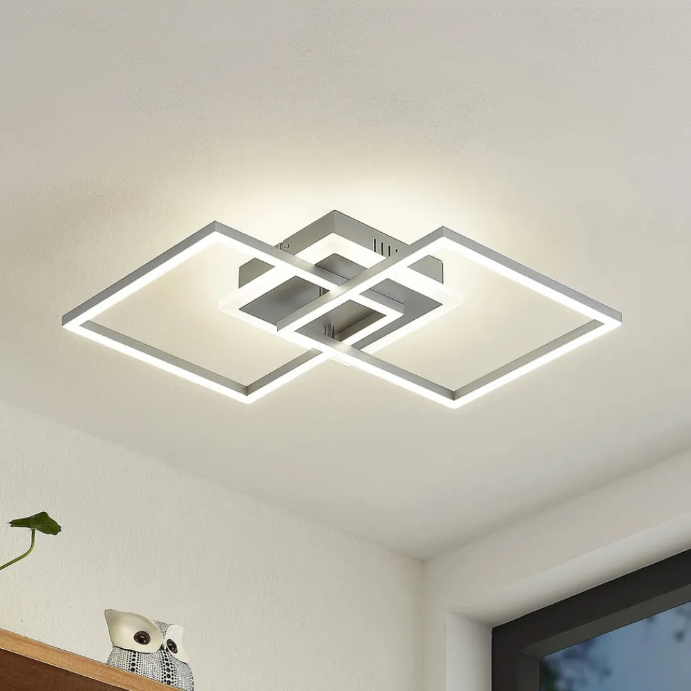 Arbejdsrum/Kontor|Loftlamper ^ Lindby LED-loftlampe Fjardo, kantet, sølv, CCT, fjernbetjening