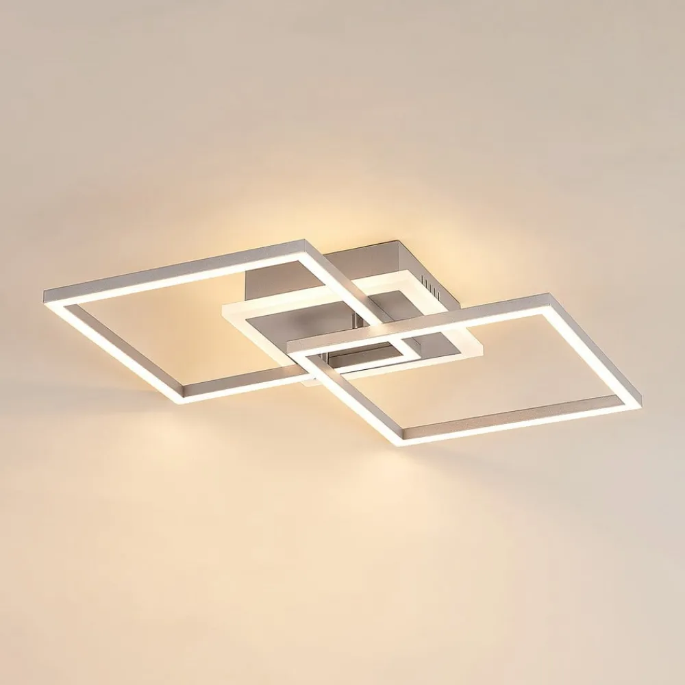 Arbejdsrum/Kontor|Loftlamper ^ Lindby LED-loftlampe Fjardo, kantet, sølv, CCT, fjernbetjening
