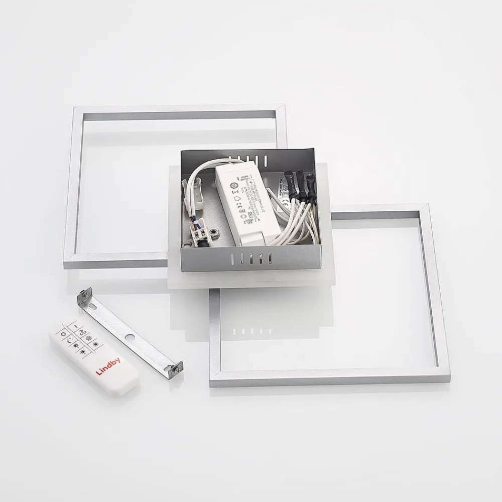 Arbejdsrum/Kontor|Loftlamper ^ Lindby LED-loftlampe Fjardo, kantet, sølv, CCT, fjernbetjening