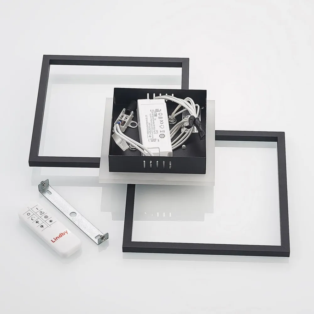 Lindby Arbejdsrum/Kontor|Loftlamper > LED-loftlampe Fjardo, kantet, sort, CCT, fjernbetjening