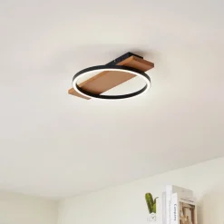 Lindby Gang|Loftlamper > LED-loftlampe Galad, sort, træ, 30 cm, dæmpbar