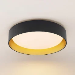 Gang|Loftlamper ^ Lindby LED-loftlampe Gracjan, sort, metal, CCT, Ø45cm