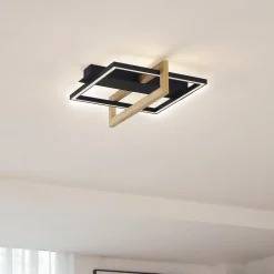 Lindby Gang|Loftlamper > LED-loftlampe Holamu, 46 cm, sort, træ, metal