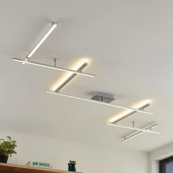 Loftlamper|Loftlamper ^ Lindby LED-loftlampe Kerem, 345 cm, nikkelfarvet, metal