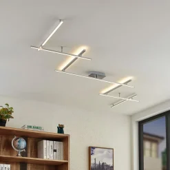 Loftlamper|Loftlamper ^ Lindby LED-loftlampe Kerem, 345 cm, nikkelfarvet, metal