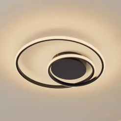 Gang|Loftlamper ^ Lindby LED-loftlampe Kyron, sort, aluminium, dæmpbar, Ø45cm