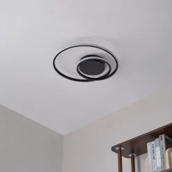 Gang|Loftlamper ^ Lindby LED-loftlampe Kyron, sort, aluminium, dæmpbar, Ø45cm