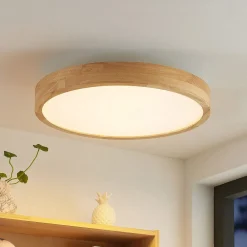 Lindby Gang|Loftlamper > LED-loftlampe Lanira, Ø 50 cm, træ, fjernbetjening, CCT