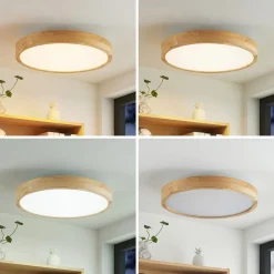 Lindby Gang|Loftlamper > LED-loftlampe Lanira, Ø 50 cm, træ, fjernbetjening, CCT