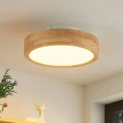 Lindby Gang|Loftlamper > LED-loftlampe Lanira, Ø 30 cm, træ, fjernbetjening, CCT