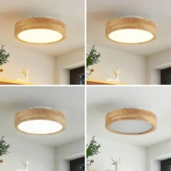 Lindby Gang|Loftlamper > LED-loftlampe Lanira, Ø 30 cm, træ, fjernbetjening, CCT
