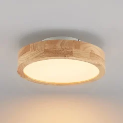 Lindby Gang|Loftlamper > LED-loftlampe Lanira, Ø 30 cm, træ, fjernbetjening, CCT