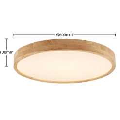 Gang|Loftlamper ^ Lindby LED-loftlampe Lanira, Ø 60 cm, træ, fjernbetjening, CCT