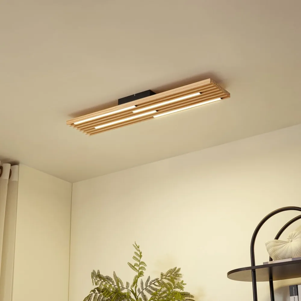 Lindby Loftlamper|Pendellamper > LED-loftlampe Madero, fyrretræ, 90 cm x 20 cm
