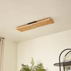 Lindby Loftlamper|Pendellamper > LED-loftlampe Madero, fyrretræ, 90 cm x 20 cm