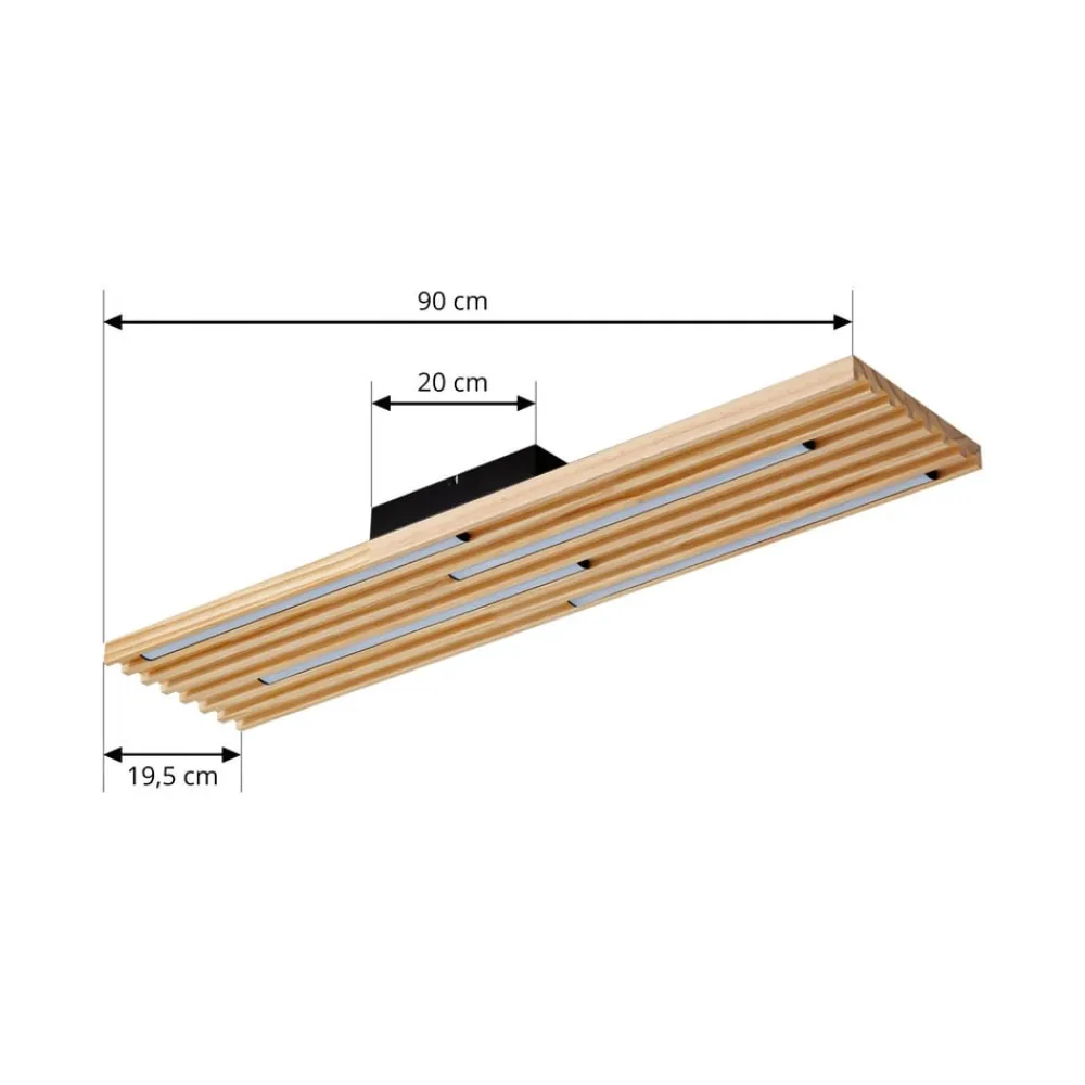 Lindby Loftlamper|Pendellamper > LED-loftlampe Madero, fyrretræ, 90 cm x 20 cm