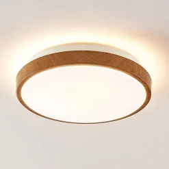 Lindby Gang|Loftlamper > LED-loftlampe Mendosa, rund, lyst træ, Ø 29cm