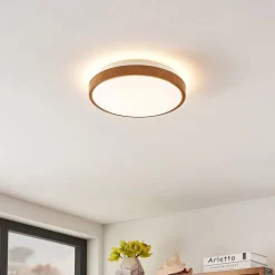 Lindby Gang|Loftlamper > LED-loftlampe Mendosa, rund, lyst træ, Ø 29cm