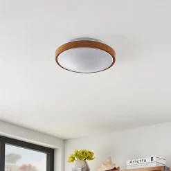 Lindby Gang|Loftlamper > LED-loftlampe Mendosa, rund, lyst træ, Ø 29cm