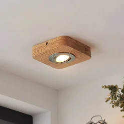 Loftlamper|Spotlights ^ Lindby LED-loftlampe Mikari, 14 cm, træ, drejelig