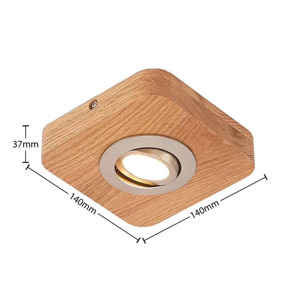 Loftlamper|Spotlights ^ Lindby LED-loftlampe Mikari, 14 cm, træ, drejelig