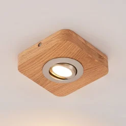 Loftlamper|Spotlights ^ Lindby LED-loftlampe Mikari, 14 cm, træ, drejelig