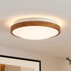 Lindby Loftlamper|Pendellamper > LED-loftlampe Mynte, Ø30cm, trælook, plast