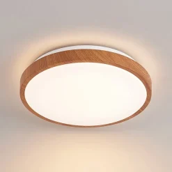 Lindby Loftlamper|Pendellamper > LED-loftlampe Mynte, Ø30cm, trælook, plast