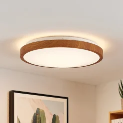 Loftlamper|Pendellamper ^ Lindby LED-loftlampe Mynte, Ø42cm, trælook, plast