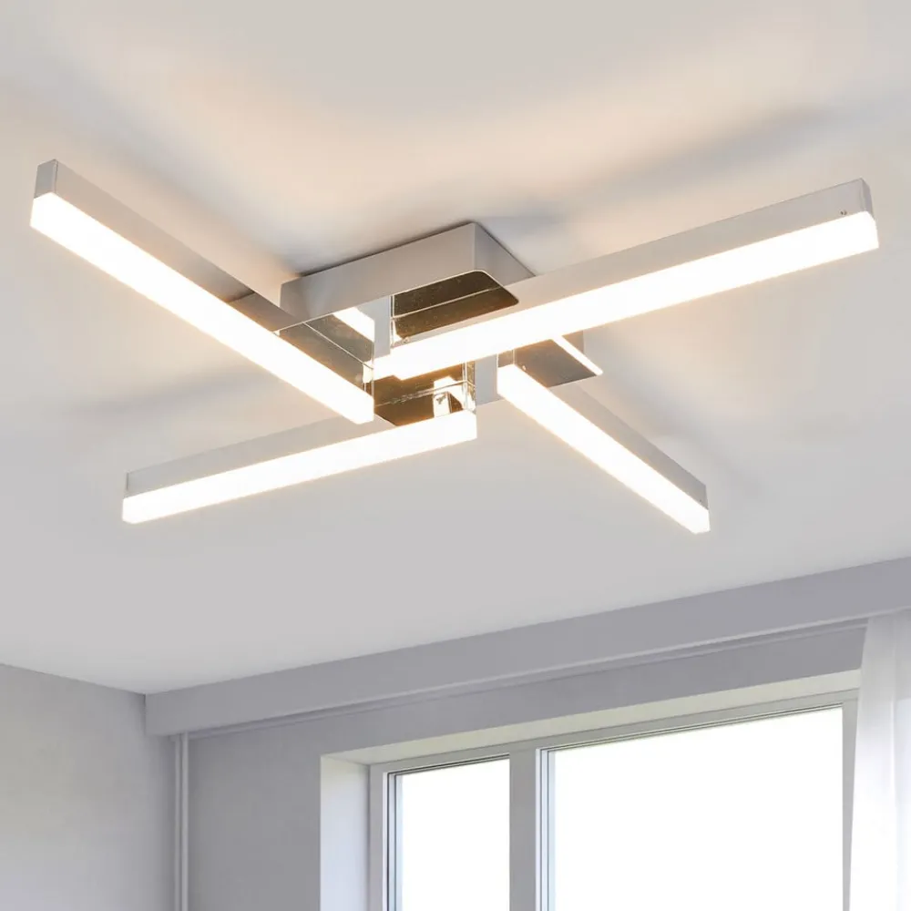 Loftlamper ^ Lindby LED-loftlampe Patrik, 59 cm, 4 lyskilder, krom, IP44