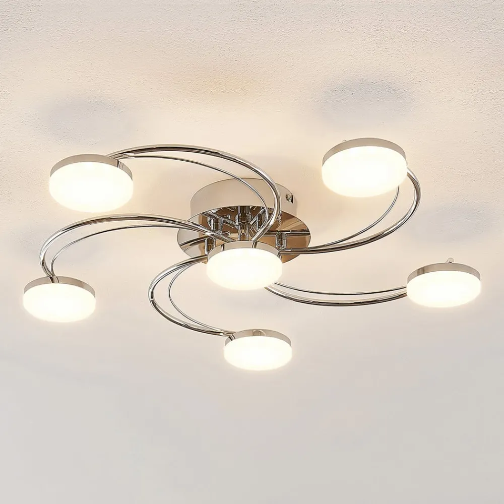Loftlamper|Loftlamper ^ Lindby LED-loftlampe Rouven, spiralform, 6 lyskilder, grå
