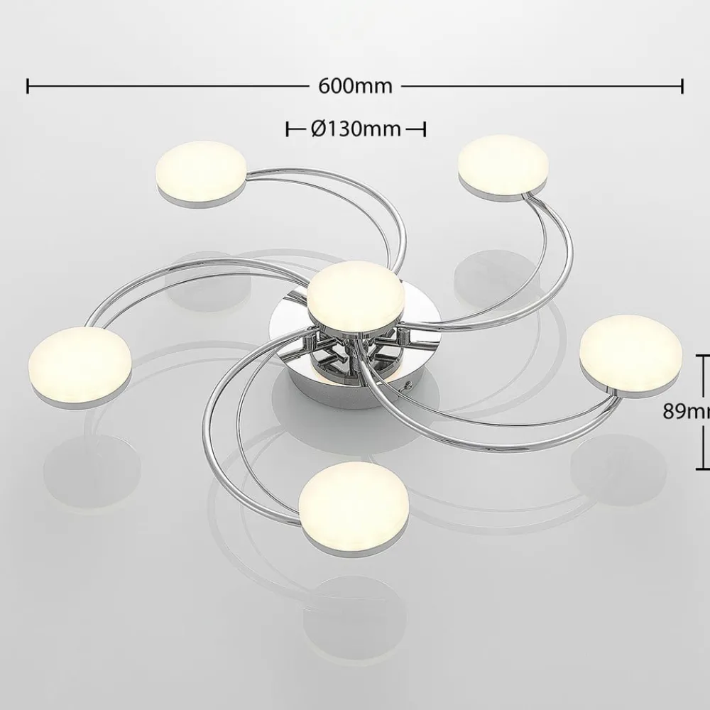 Loftlamper|Loftlamper ^ Lindby LED-loftlampe Rouven, spiralform, 6 lyskilder, grå