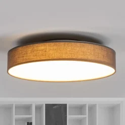 Loftlamper ^ Lindby LED-loftlampe Saira, Ø 40 cm, grå, tekstil