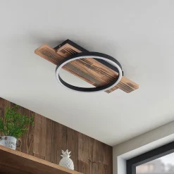 Loftlamper|Loftlamper ^ Lindby LED-loftlampe Sentoa, træ, 52,8 cm lang, 3.000 K