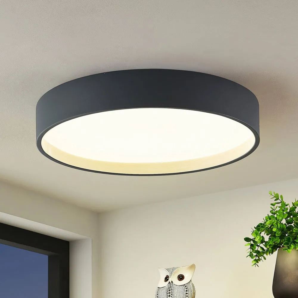 Lindby Gang|Loftlamper > LED-loftlampe Todor, 50 cm, antracit, CCT, træ