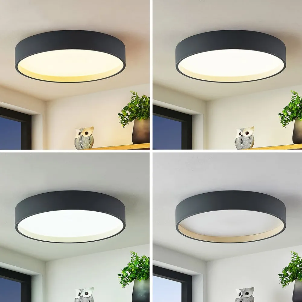 Lindby Gang|Loftlamper > LED-loftlampe Todor, 50 cm, antracit, CCT, træ