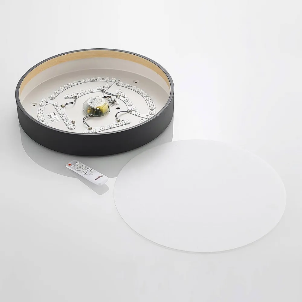 Lindby Gang|Loftlamper > LED-loftlampe Todor, 50 cm, antracit, CCT, træ