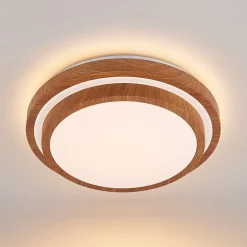 Lindby Arbejdsrum/Kontor|Pendellamper > LED-loftlampe Vaako, Ø 41 cm, metal, trælook