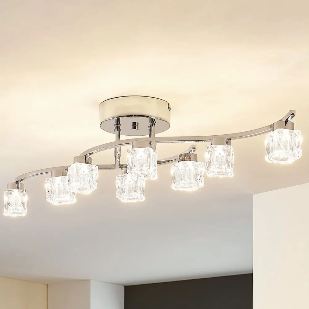 Loftlamper|Loftlamper ^ Lindby LED-loftlampe Yaro, 8 lyskilder, krom, dæmpbar