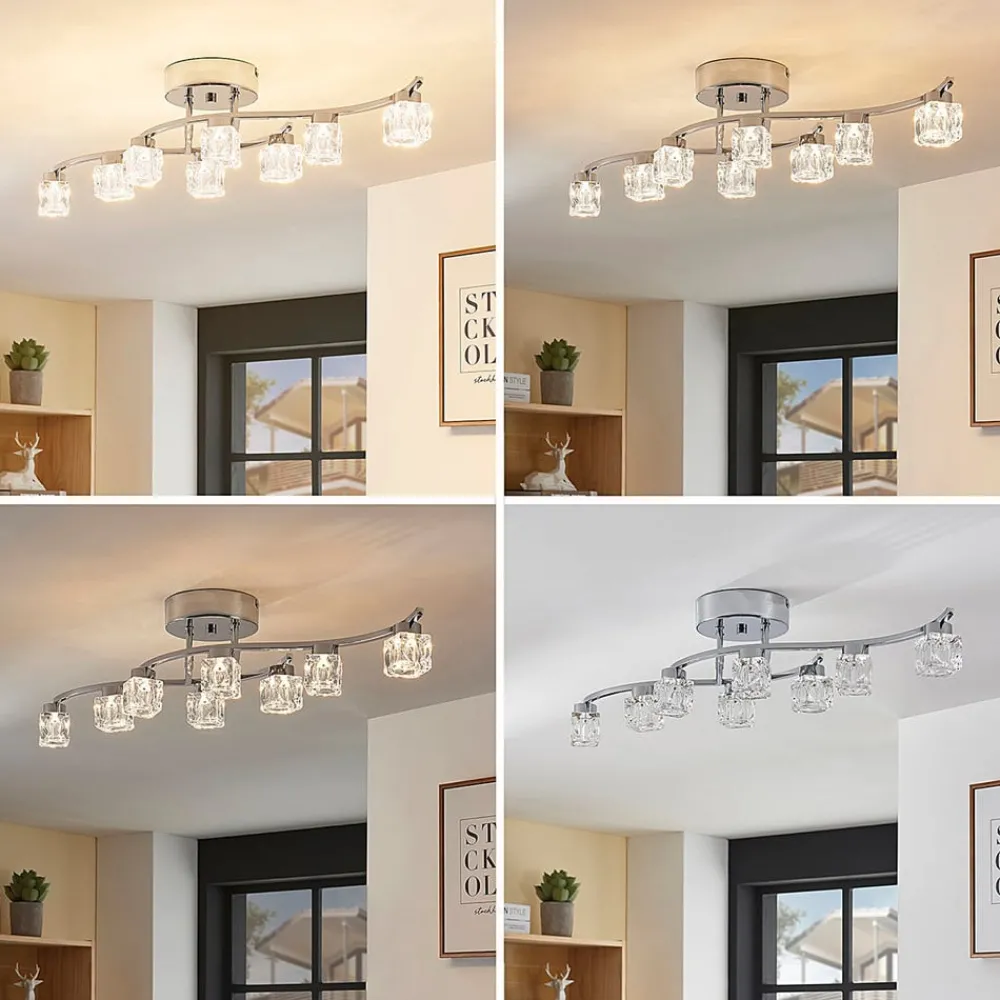 Loftlamper|Loftlamper ^ Lindby LED-loftlampe Yaro, 8 lyskilder, krom, dæmpbar
