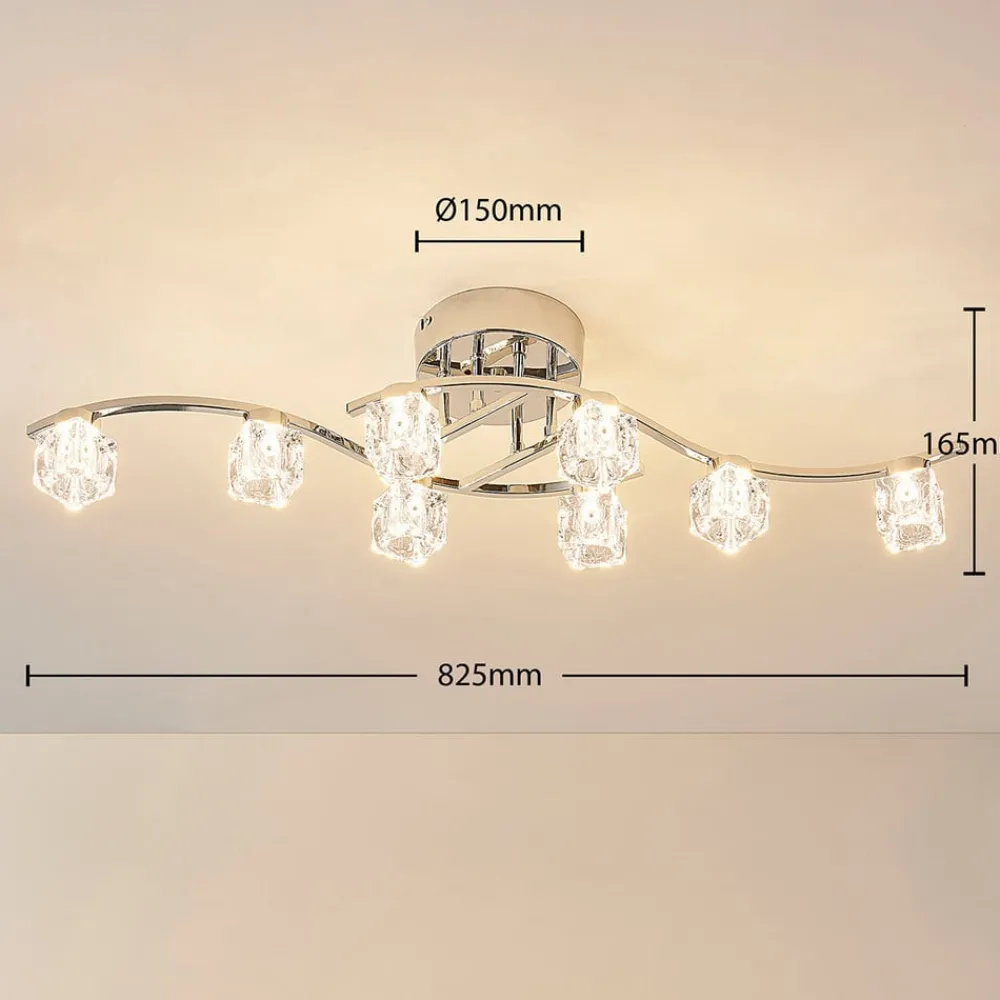 Loftlamper|Loftlamper ^ Lindby LED-loftlampe Yaro, 8 lyskilder, krom, dæmpbar