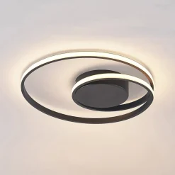 Loftlamper|Pendellamper ^ Lindby LED-loftlampe Youna, sort, aluminium, 39 cm, dæmpbar