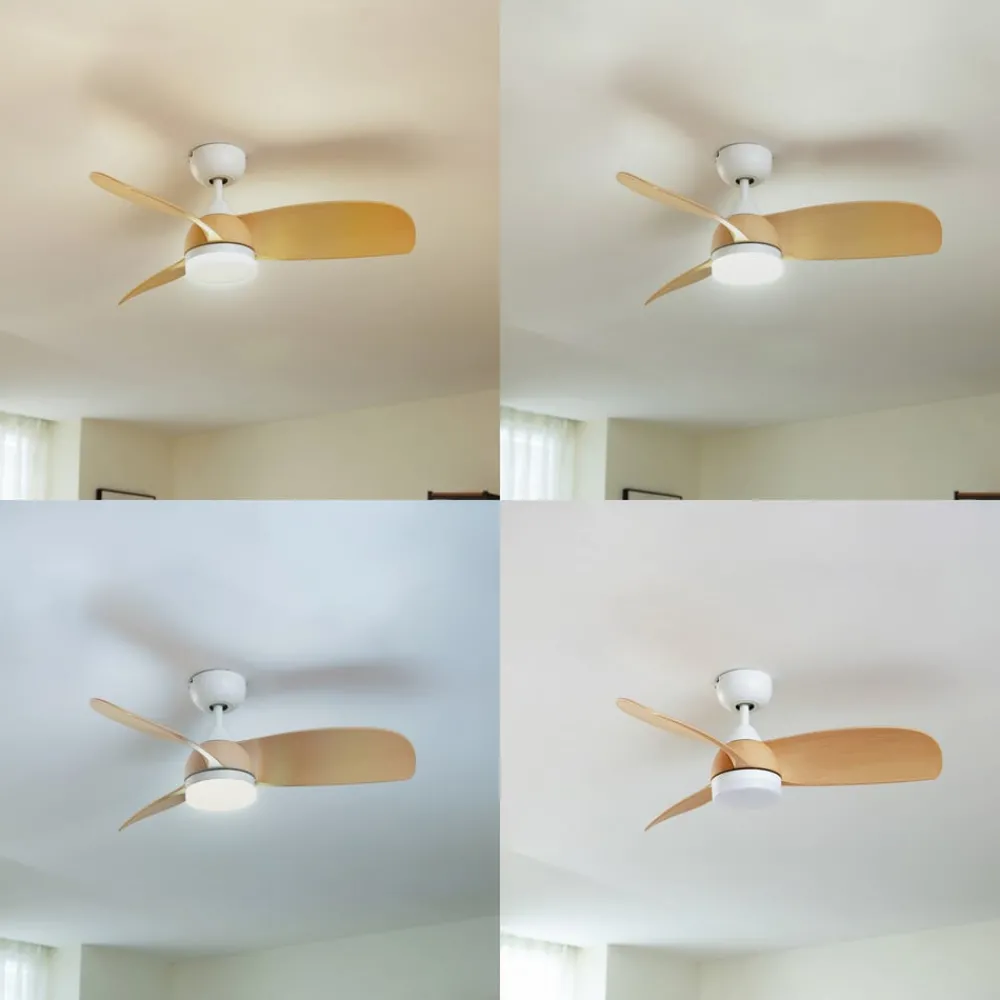 Lindby Loftventilatorer > LED-loftventilator Enon, hvid/træfarvet, DC, støjsvag