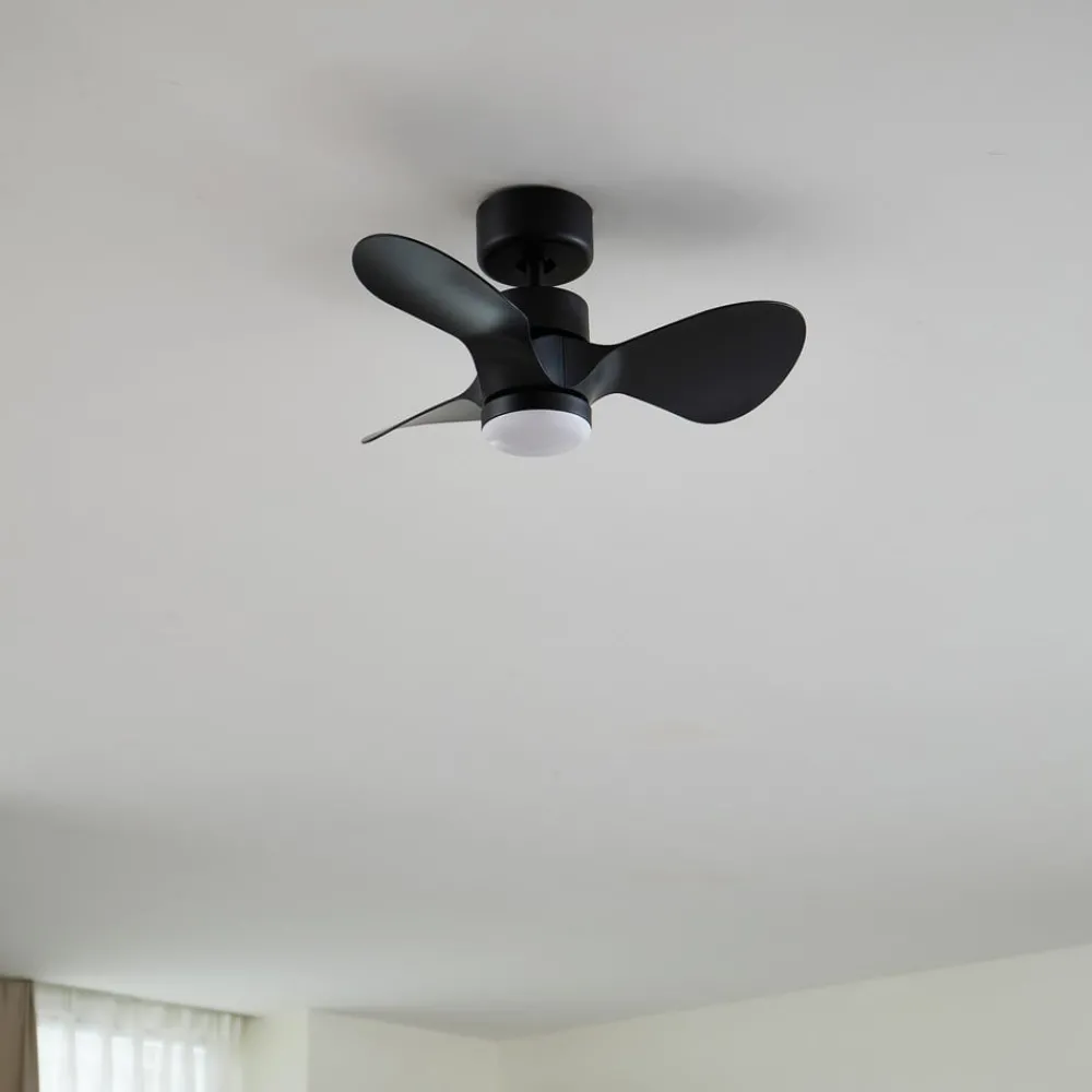 Loftventilatorer ^ Lindby LED-loftventilator Enon, sort, DC-motor, støjsvag
