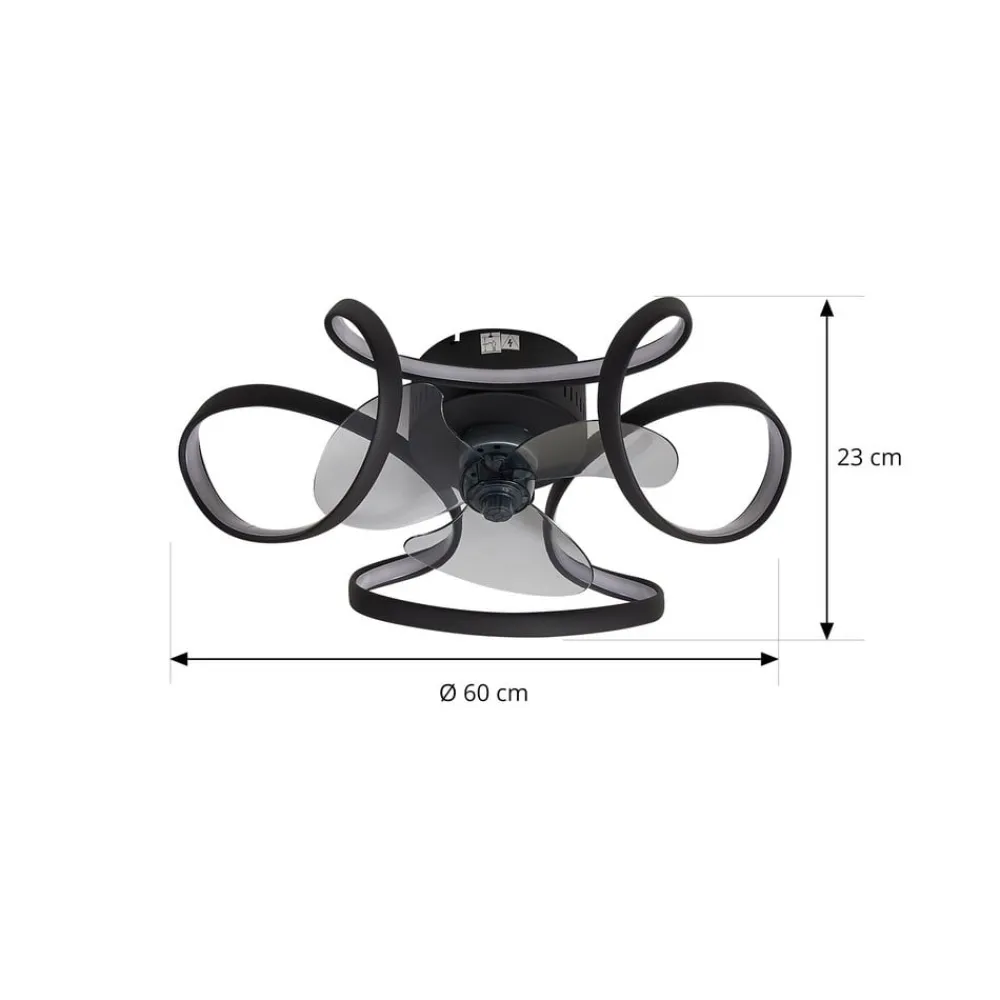 Lindby Loftventilatorer > LED-loftventilator Lomata, sort, støjsvag, Ø 23 cm